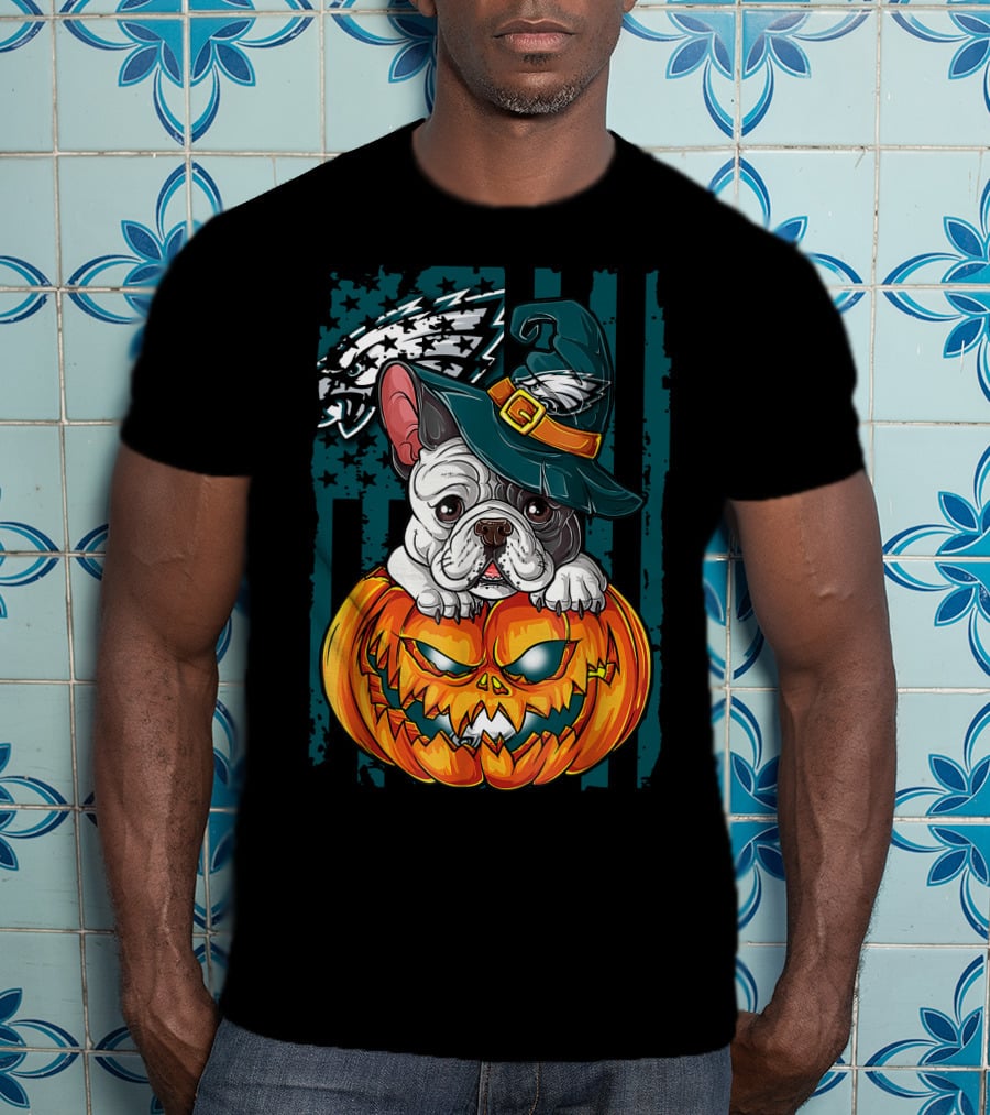 Hlw Bulldog Halloween Philadelphia Eagles Pumpkin T-Shirt