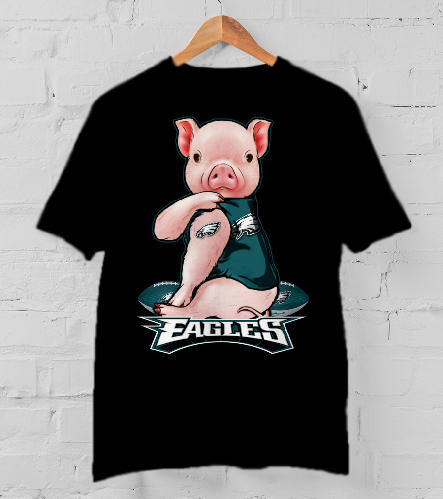 Pig Wearing Philadelphia Eagles Gear With Football And Eagles T-Shirt