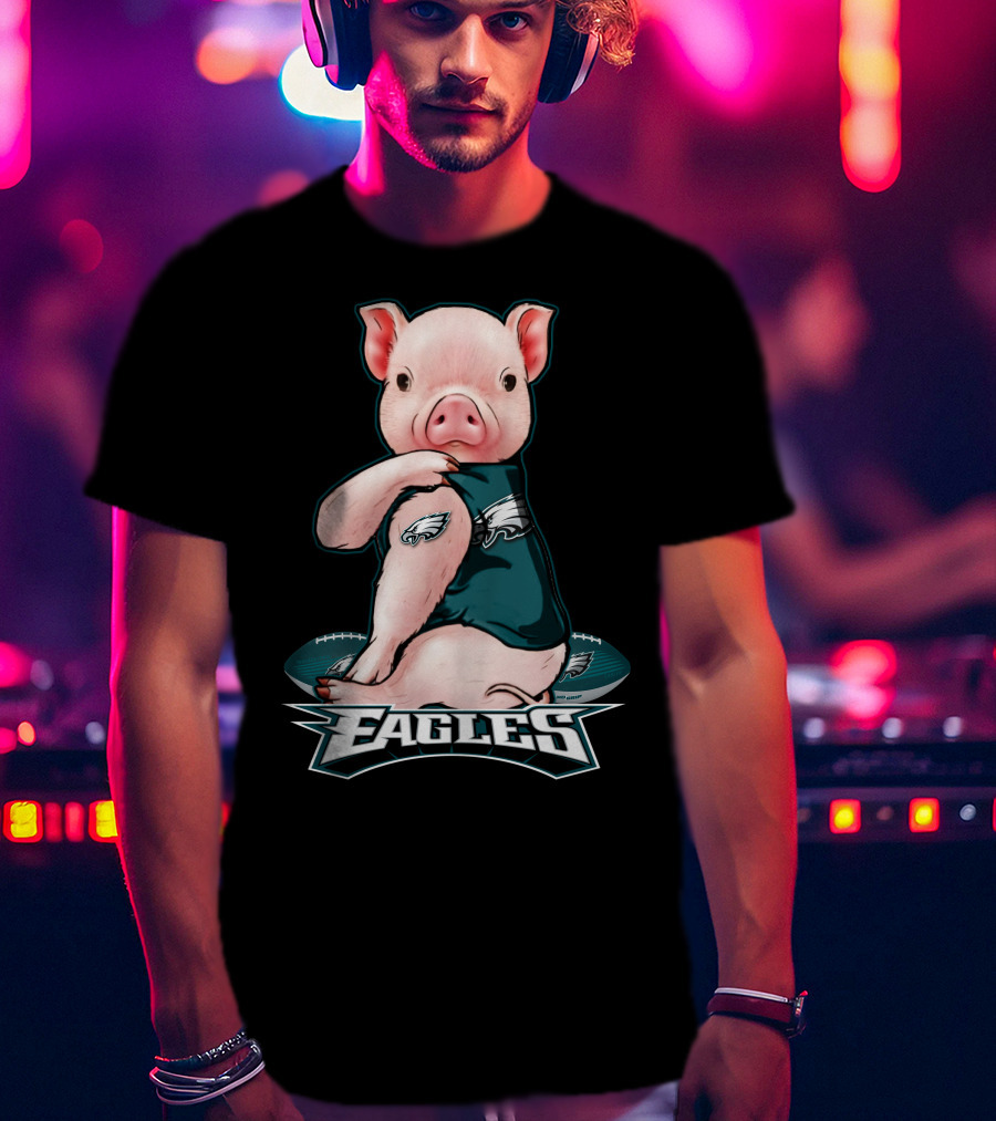 Pig Wearing Philadelphia Eagles Gear With Football And Eagles T-Shirt