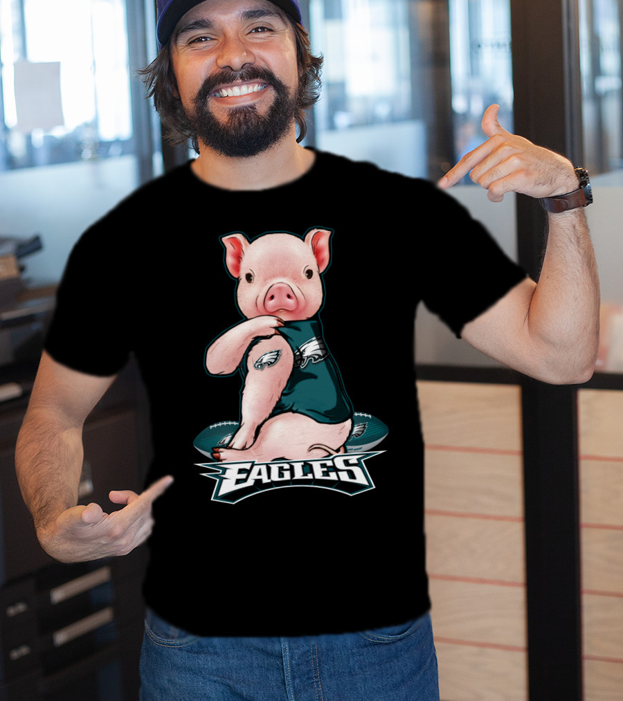 Pig Wearing Philadelphia Eagles Gear With Football And Eagles T-Shirt