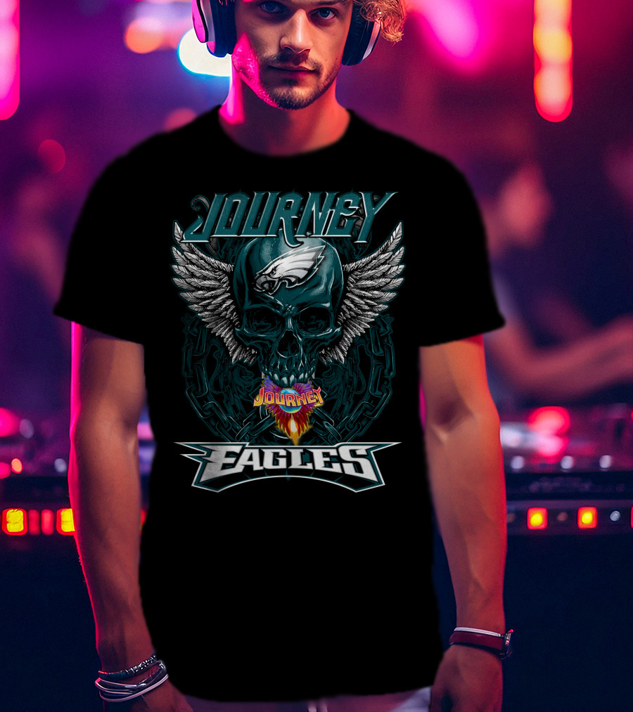 Journey Philadelphia Eagles Skull Wings Chain Football Fan T-Shirt