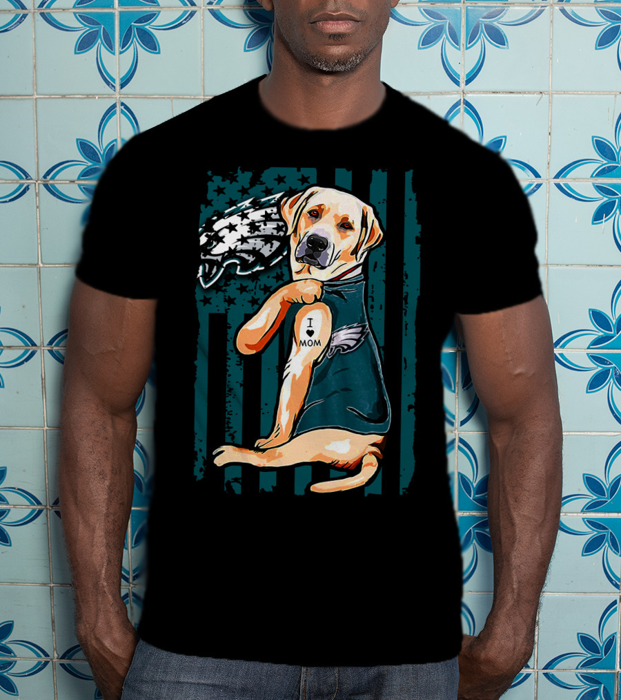 Philadelphia Eagles Labrador Retriever I Love Mom Tattoo T-Shirt