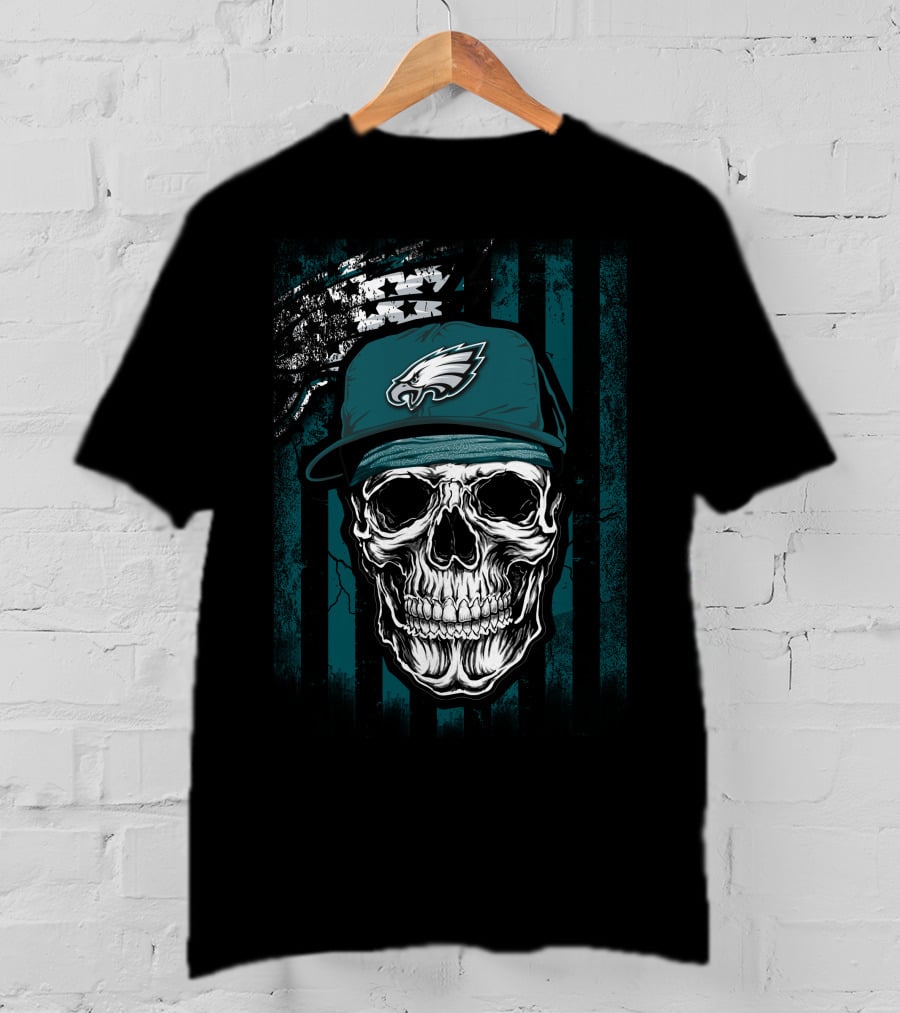 Philadelphia Eagles Skull Flag Hat T-Shirt