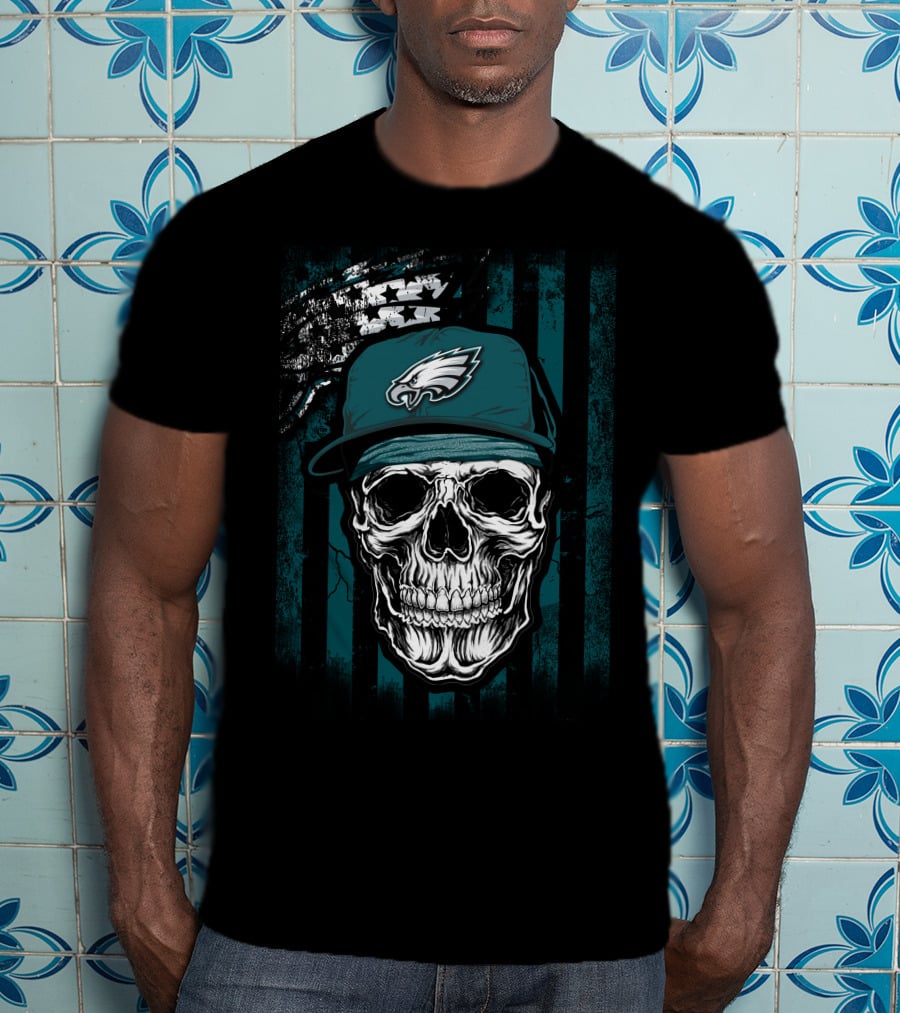 Philadelphia Eagles Skull Flag Hat T-Shirt