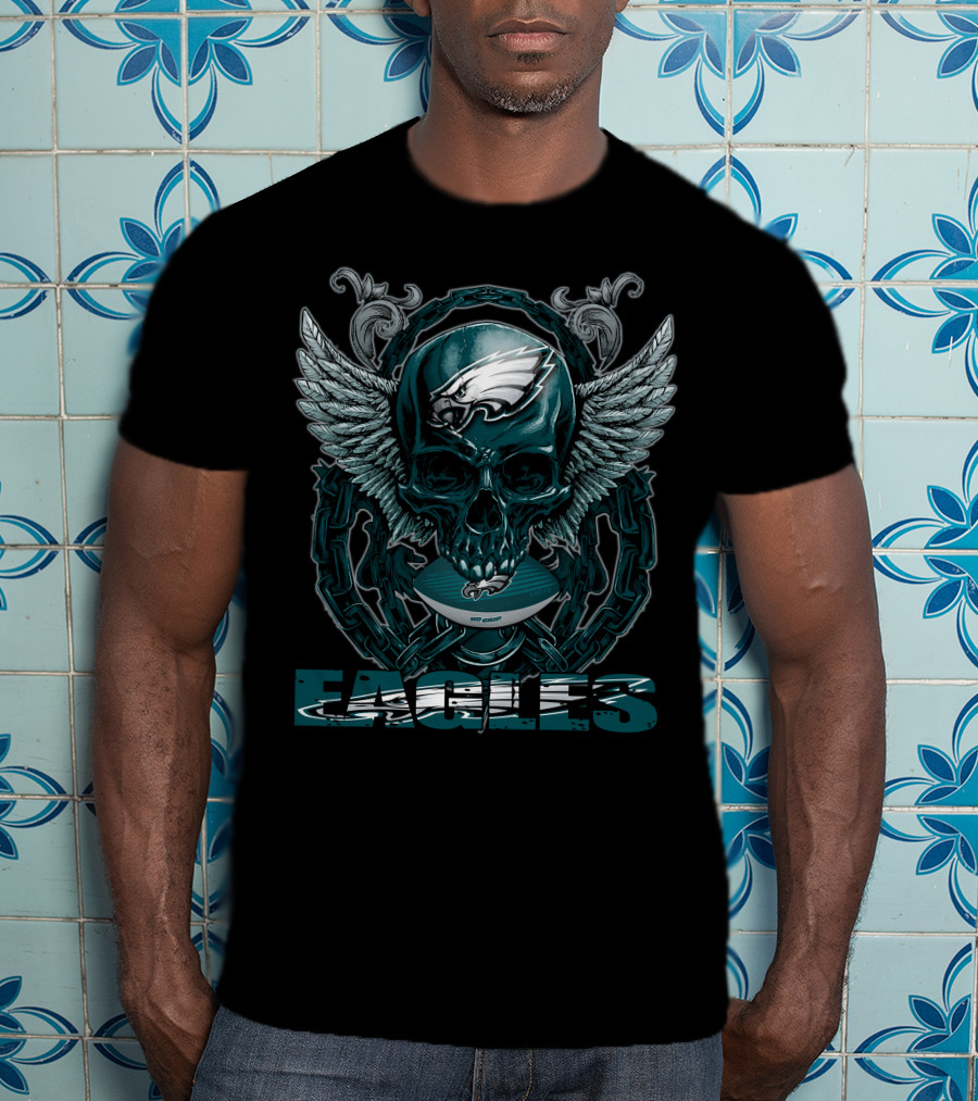 Philadelphia Eagles Skullfb Winged Skull Bold Eagles T-Shirt
