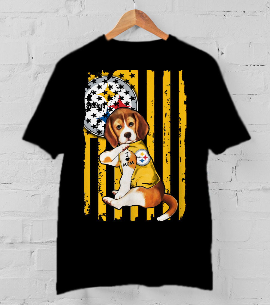 Beagle I Love Mom Pittsburgh Steelers T-Shirt