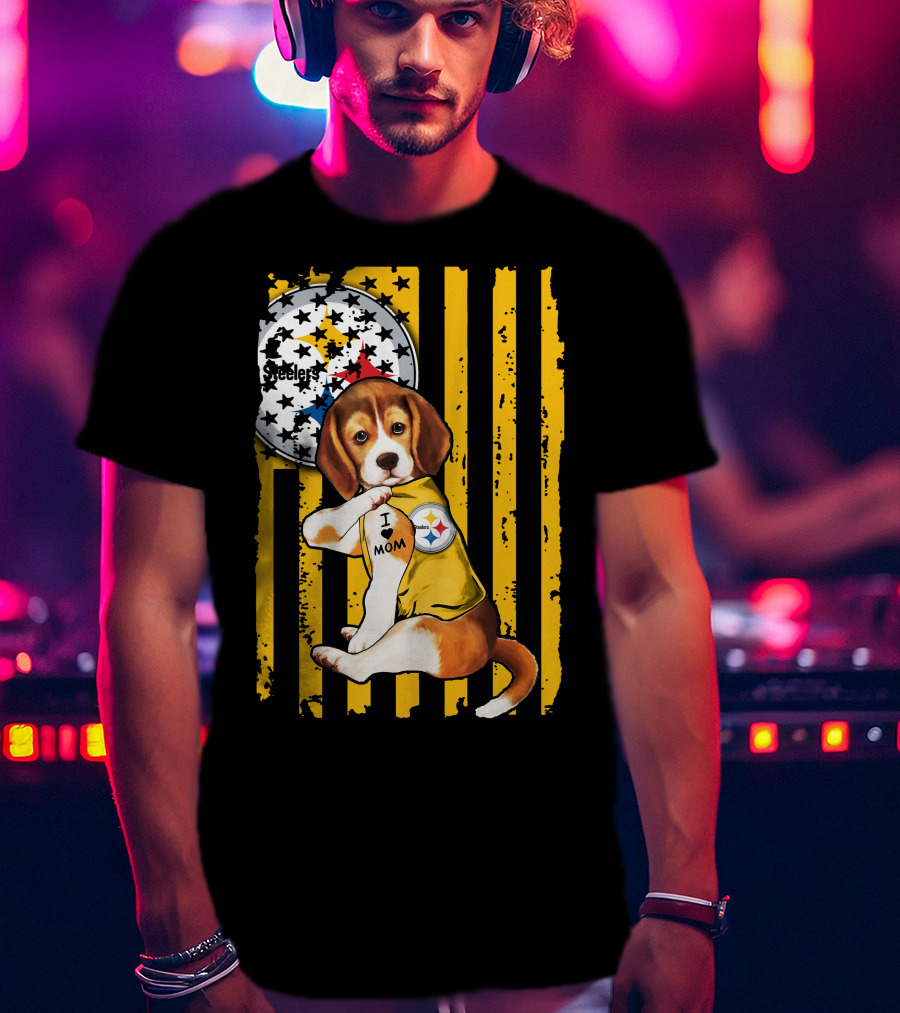 Beagle I Love Mom Pittsburgh Steelers T-Shirt