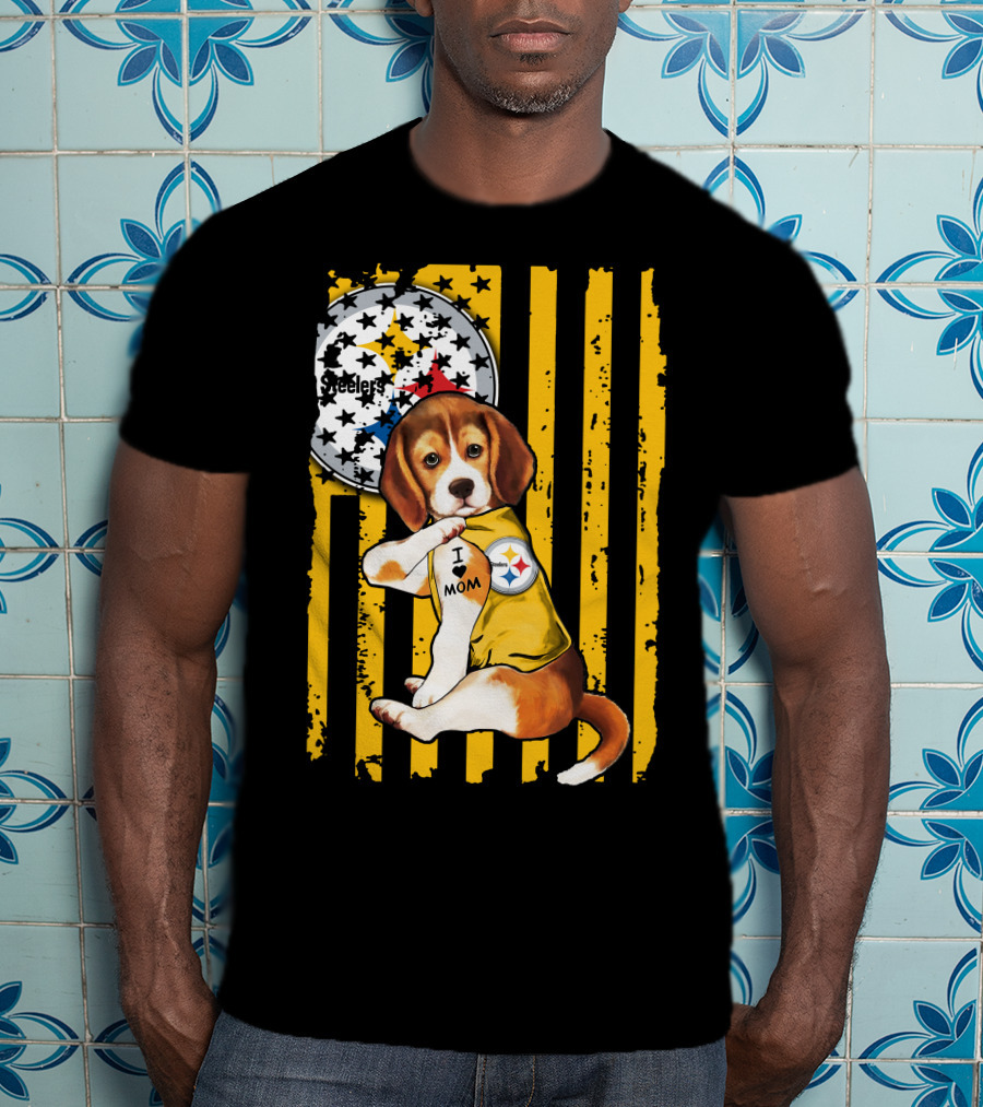 Beagle I Love Mom Pittsburgh Steelers T-Shirt