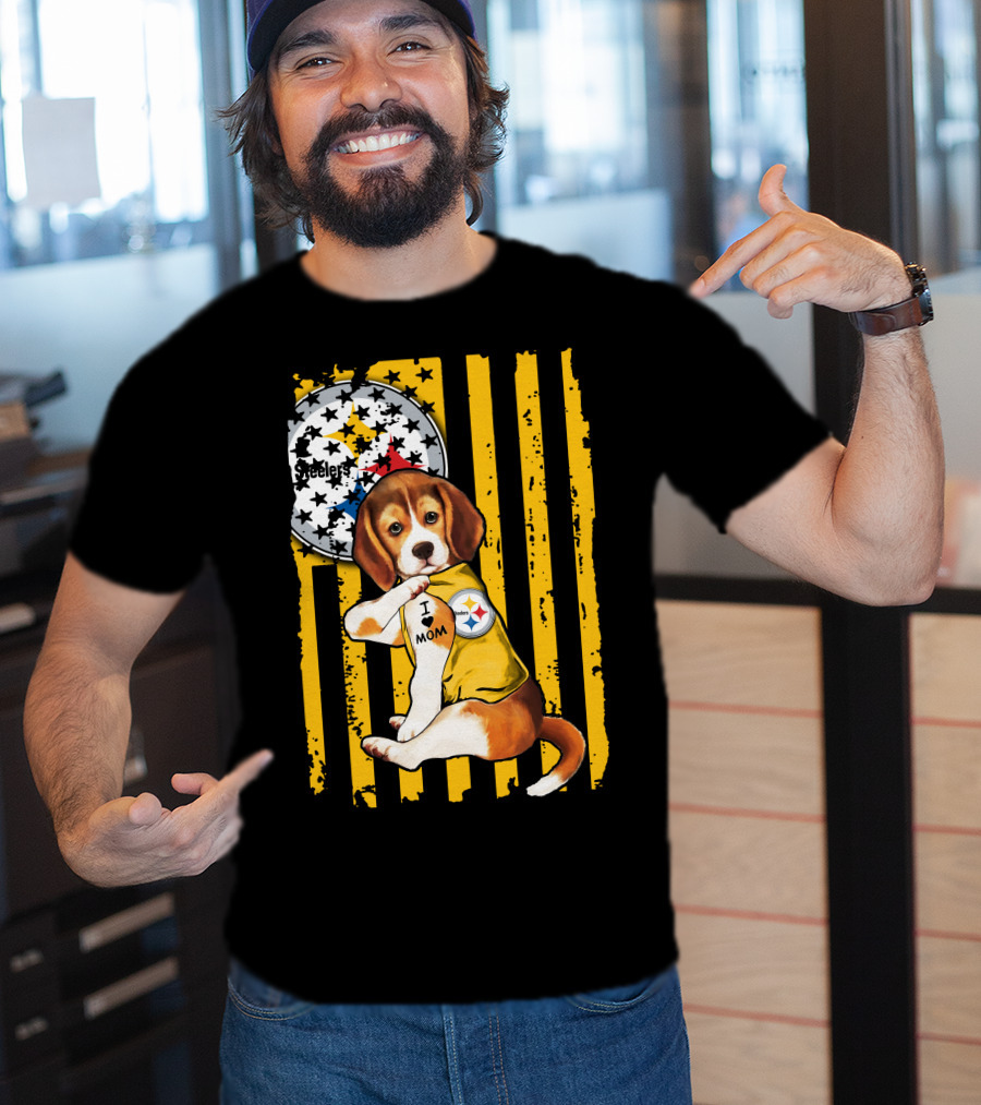 Beagle I Love Mom Pittsburgh Steelers T-Shirt