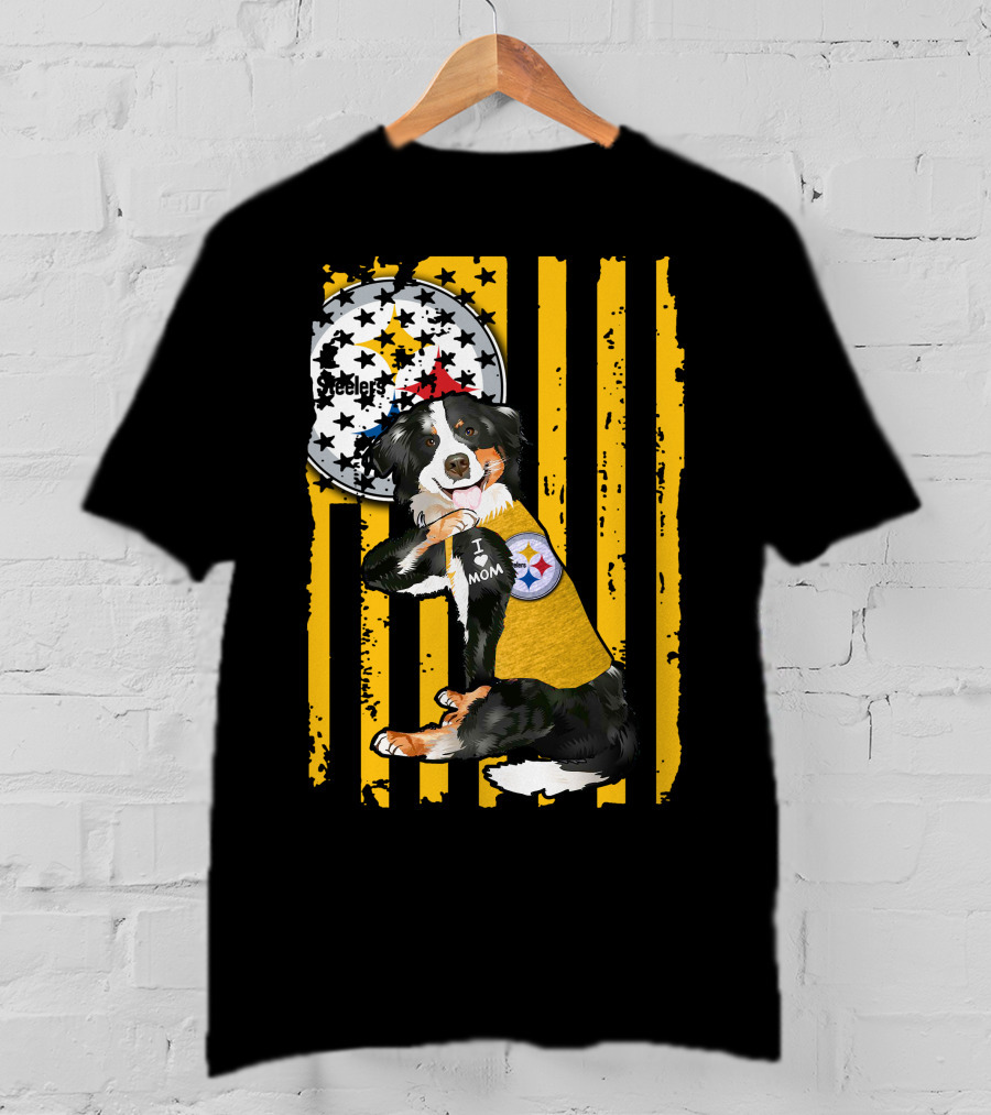 Border Collie Steelers I Love Mom Pittsburgh T-Shirt