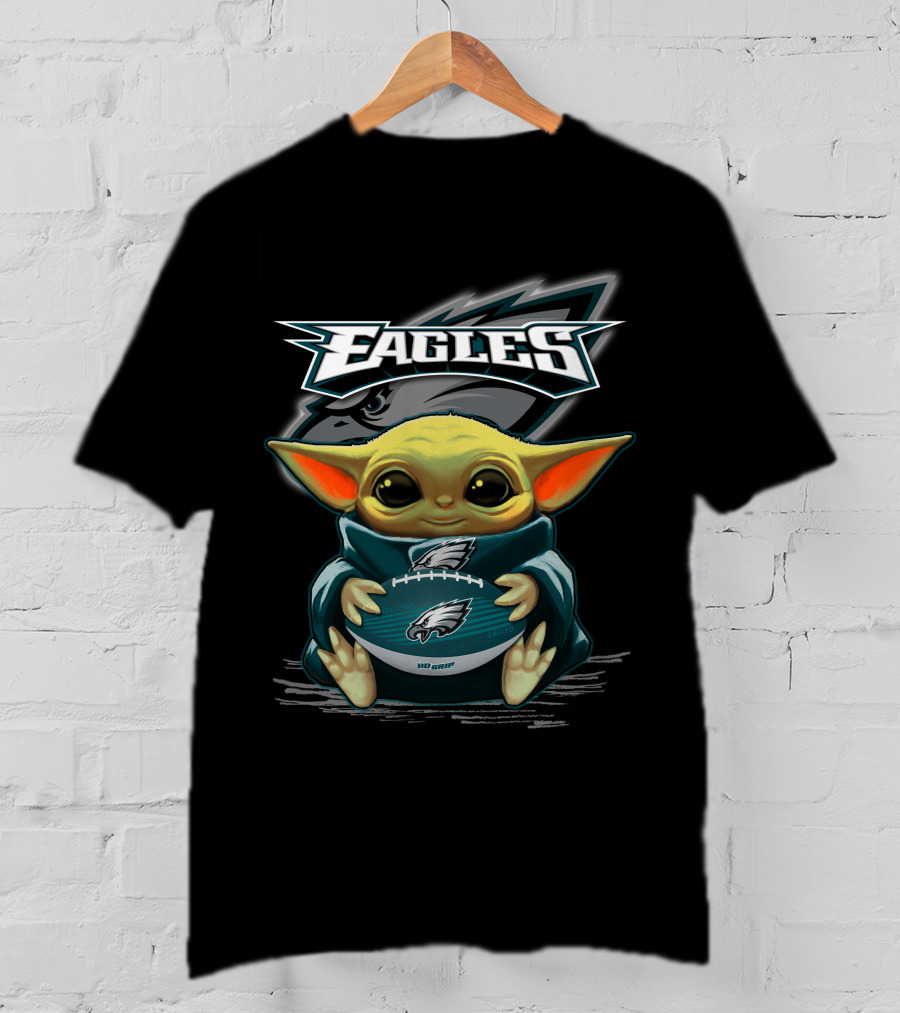 Eagles Baby Yoda Holding Philadelphia Football T-Shirt