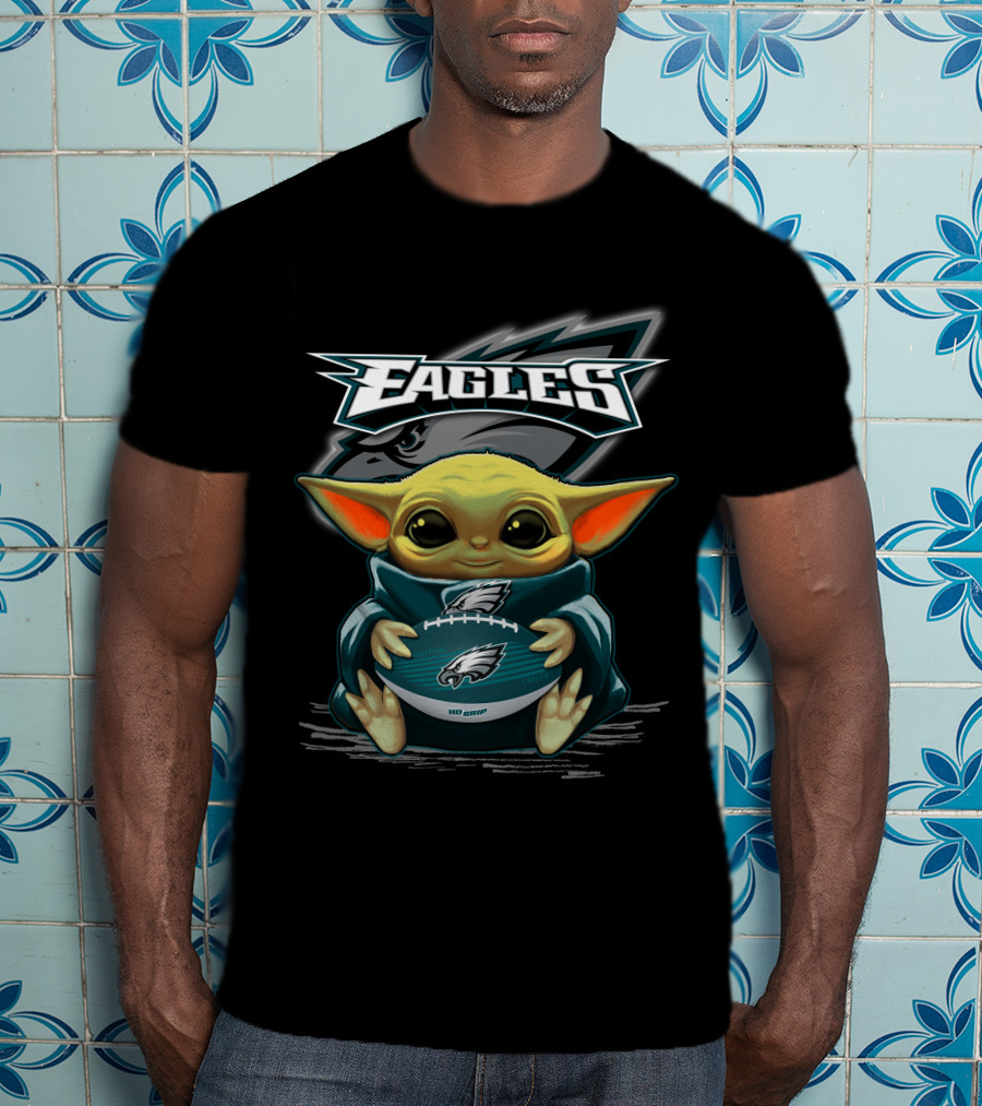 Eagles Baby Yoda Holding Philadelphia Football T-Shirt