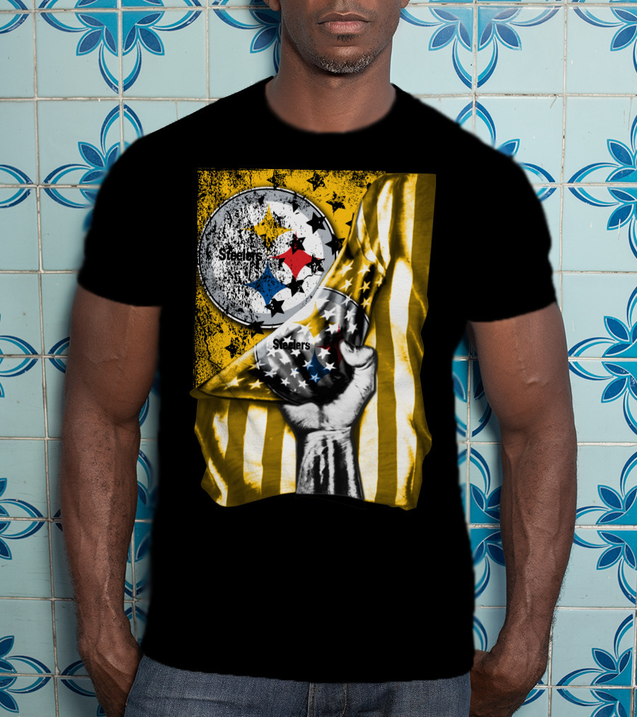 Steelers Logo Hand Yellow And Black Stripes Flag Pittsburgh Steelers T-Shirt