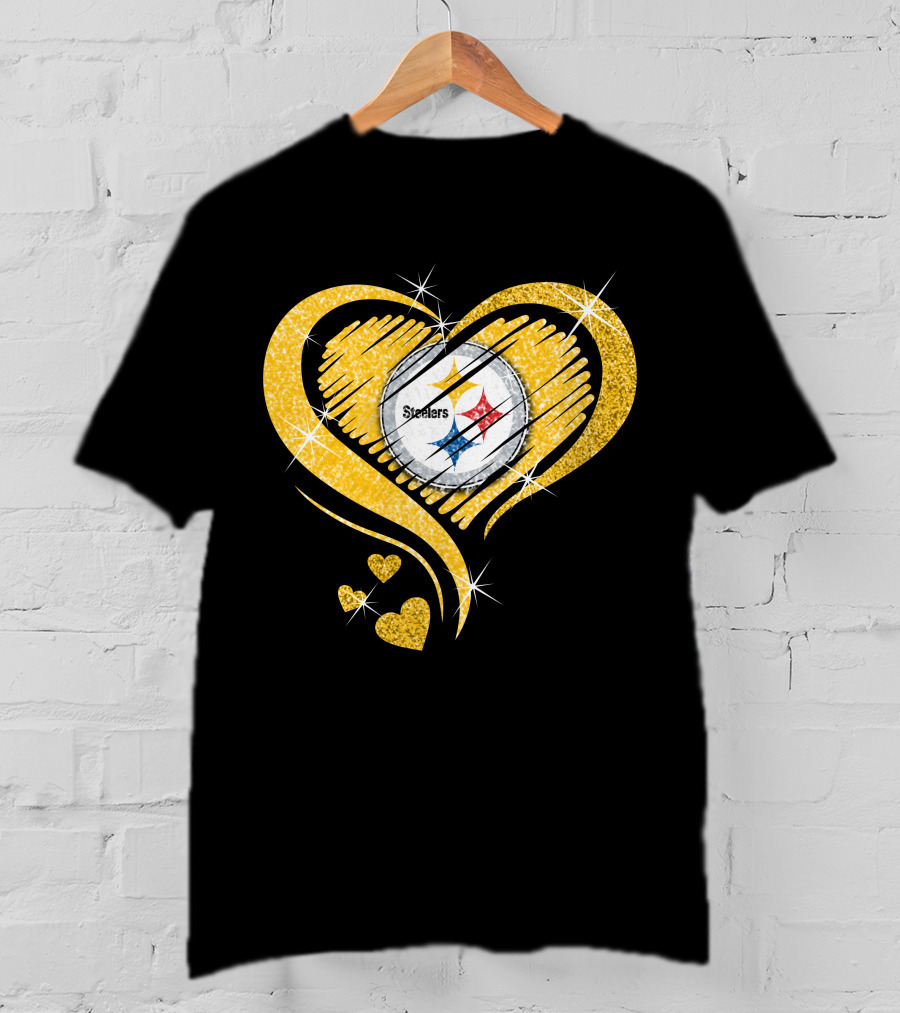 Pittsburgh Steelers Heart Diamond Sparkle T-Shirt