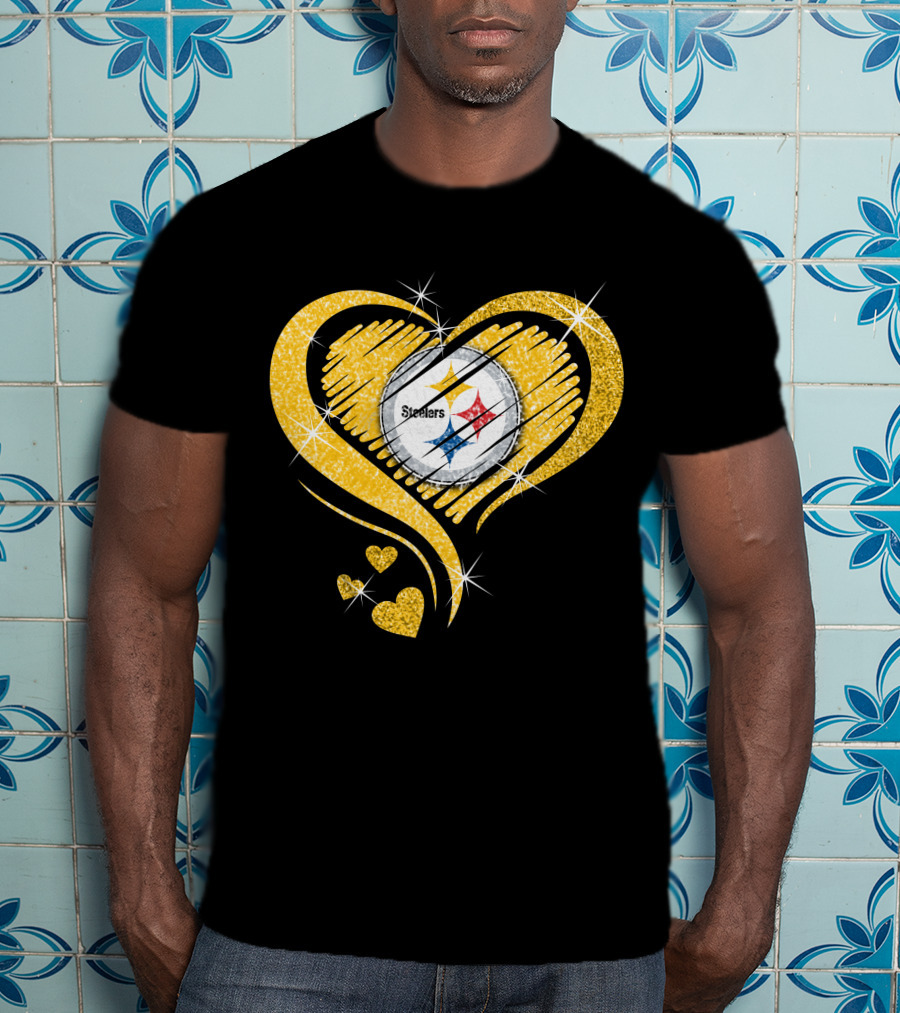 Pittsburgh Steelers Heart Diamond Sparkle T-Shirt