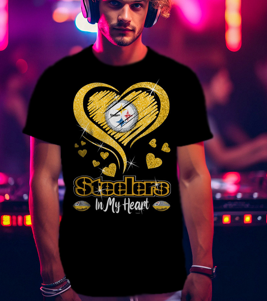 Steelers In My Heart Pittsburgh Sparkling Heart T-Shirt