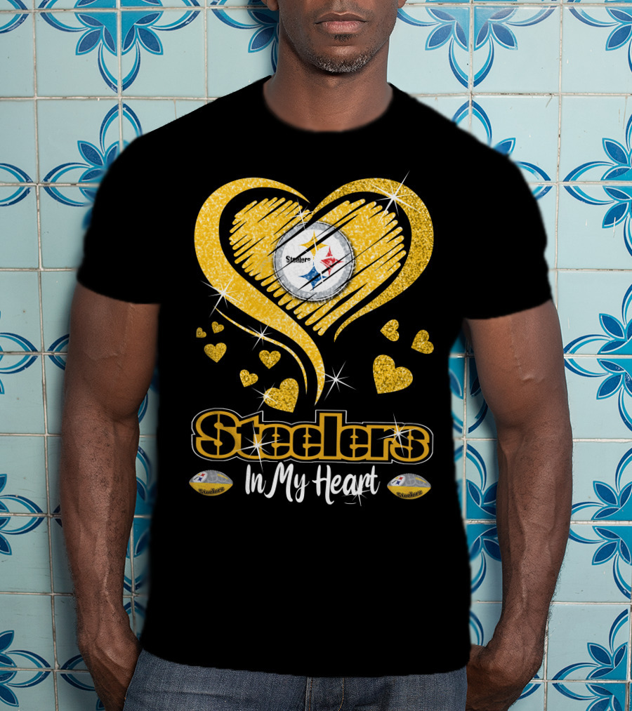 Steelers In My Heart Pittsburgh Sparkling Heart T-Shirt