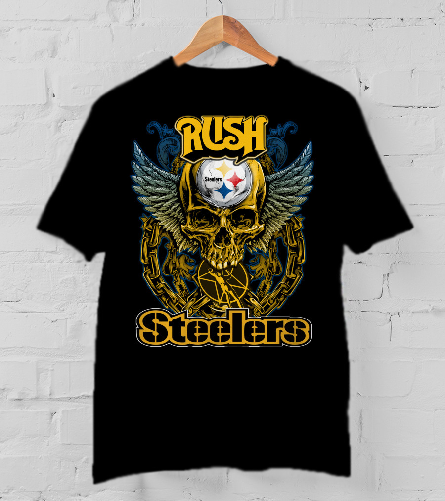 Rush Pittsburgh Steelers Skull Wings Chain T-Shirt