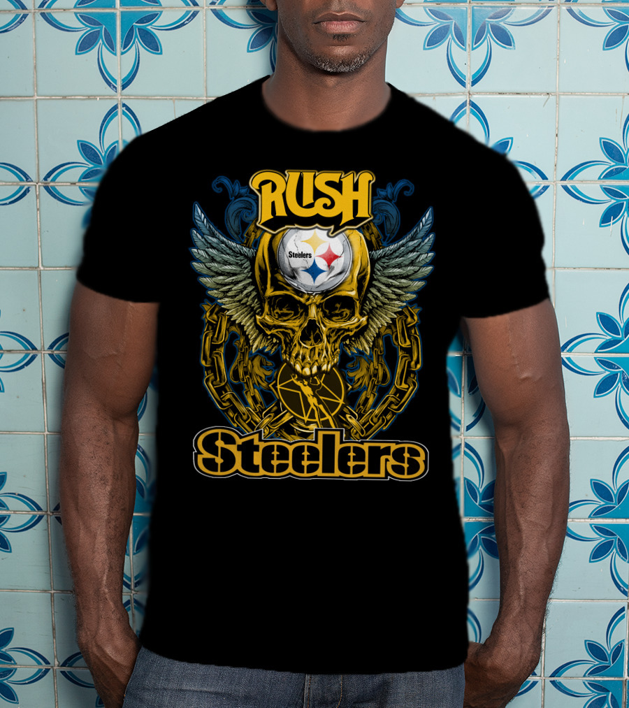 Rush Pittsburgh Steelers Skull Wings Chain T-Shirt