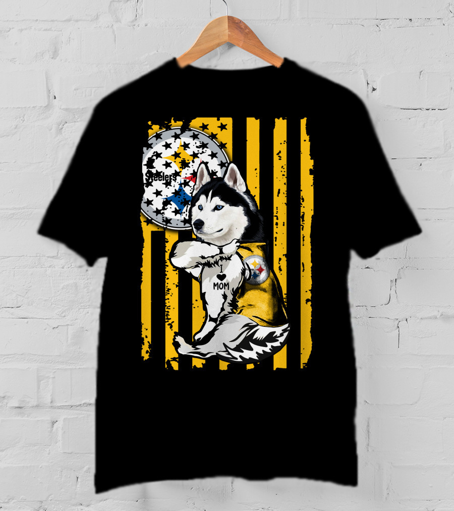 Siberian Husky Steelers Mom Fan Art With Pittsburgh Colors T-Shirt