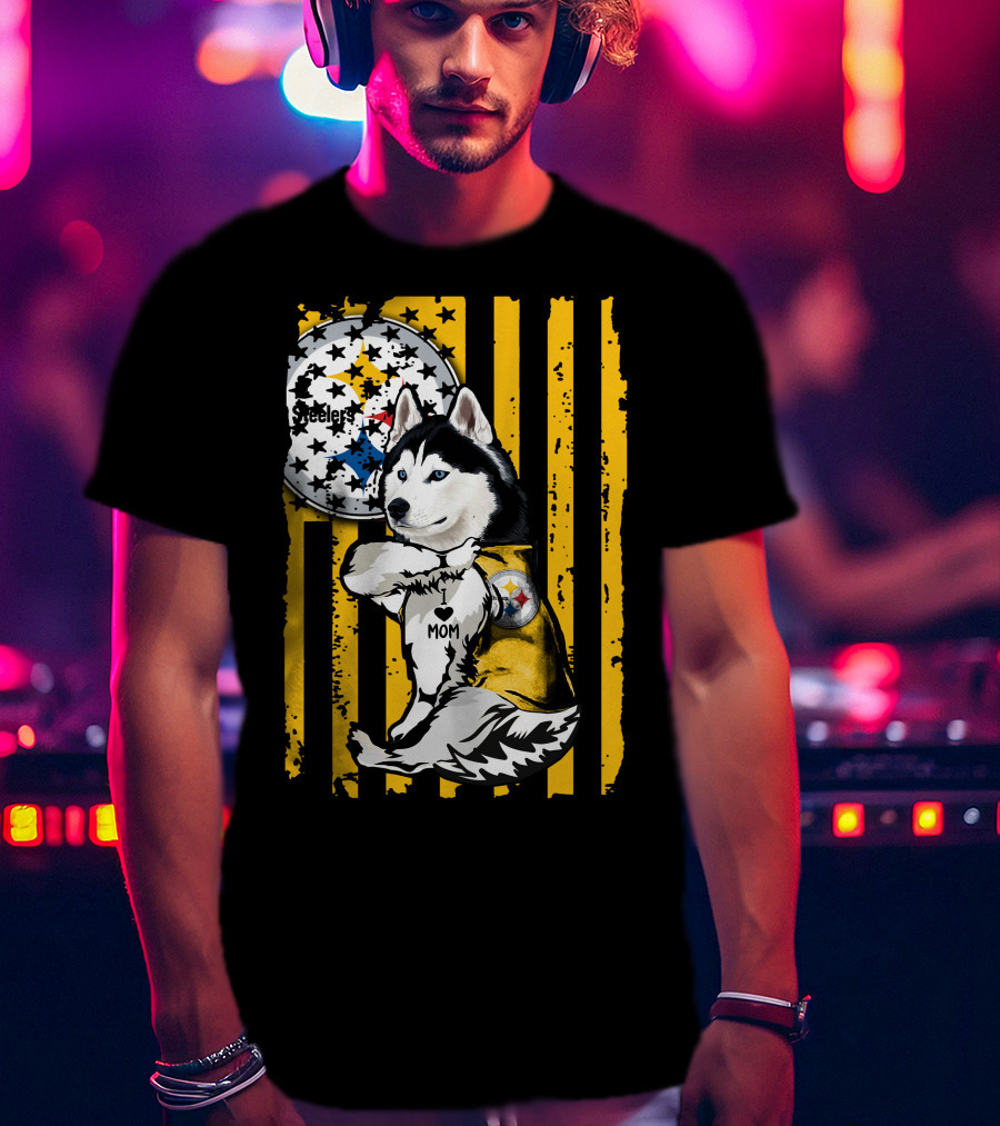Siberian Husky Steelers Mom Fan Art With Pittsburgh Colors T-Shirt