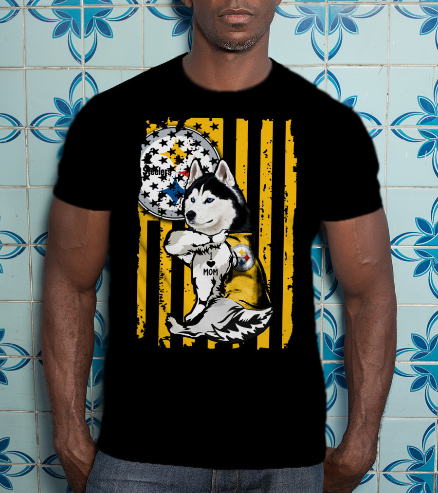 Siberian Husky Steelers Mom Fan Art With Pittsburgh Colors T-Shirt