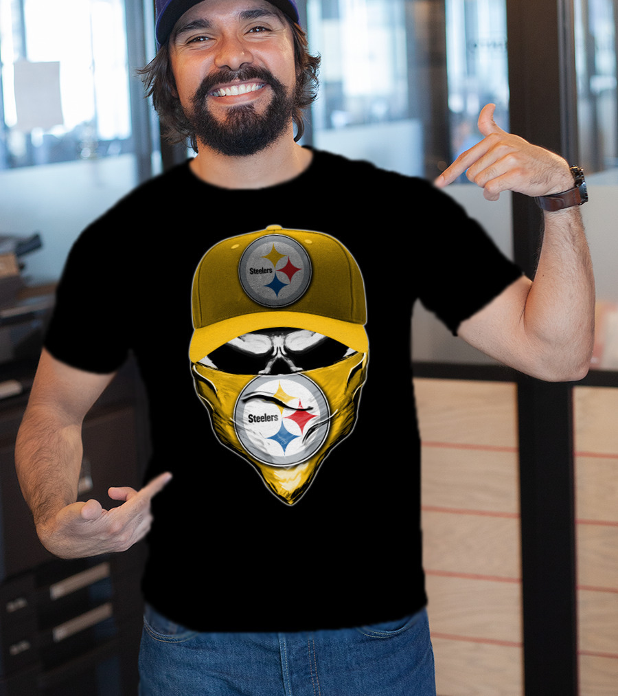 Skull V6 Pittsburgh Steelers Logo With Hat And Bandana T-Shirt