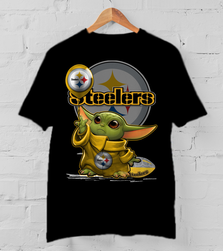 Steelers Baby Yoda Balancing Pittsburgh Football Sphere T-Shirt