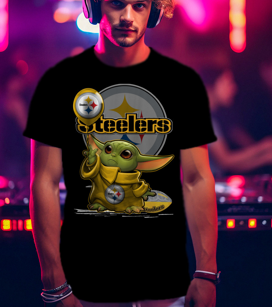 Steelers Baby Yoda Balancing Pittsburgh Football Sphere T-Shirt