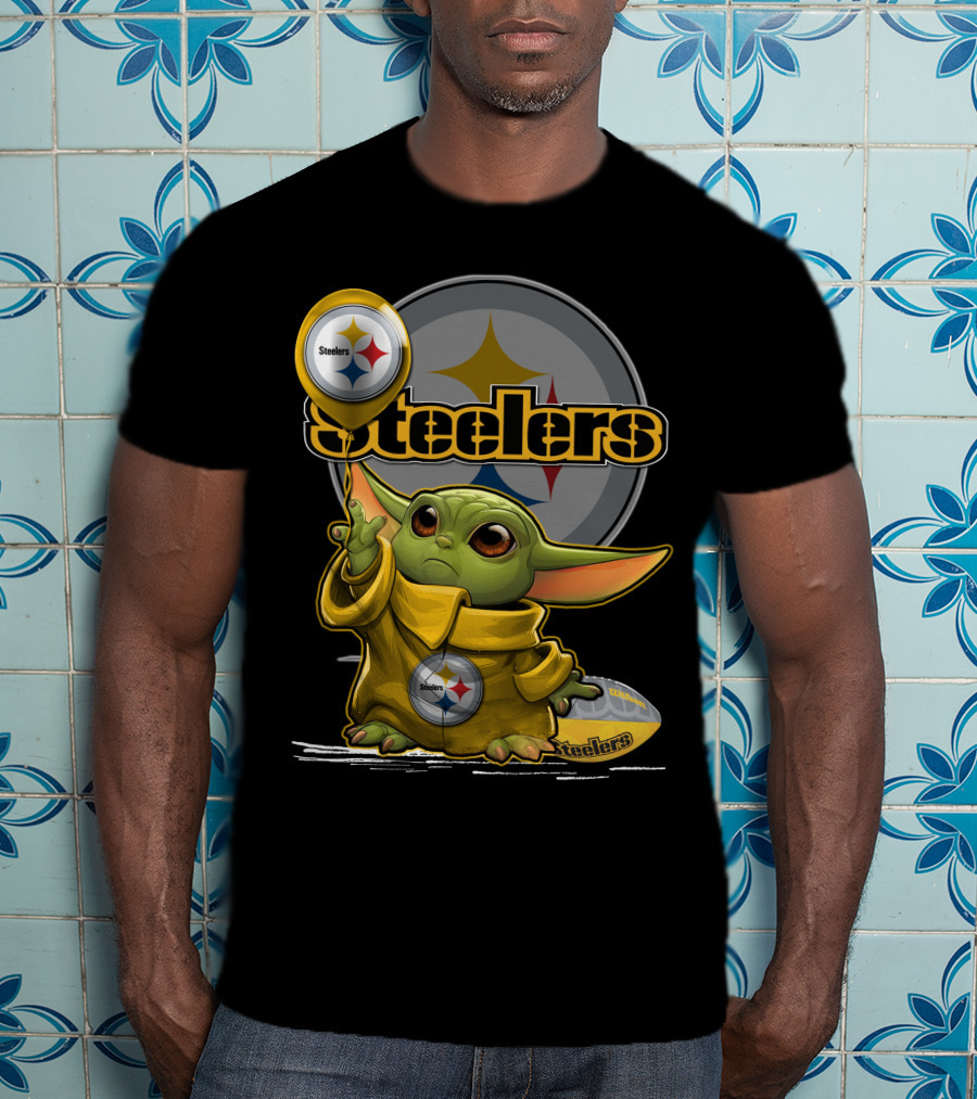 Steelers Baby Yoda Balancing Pittsburgh Football Sphere T-Shirt