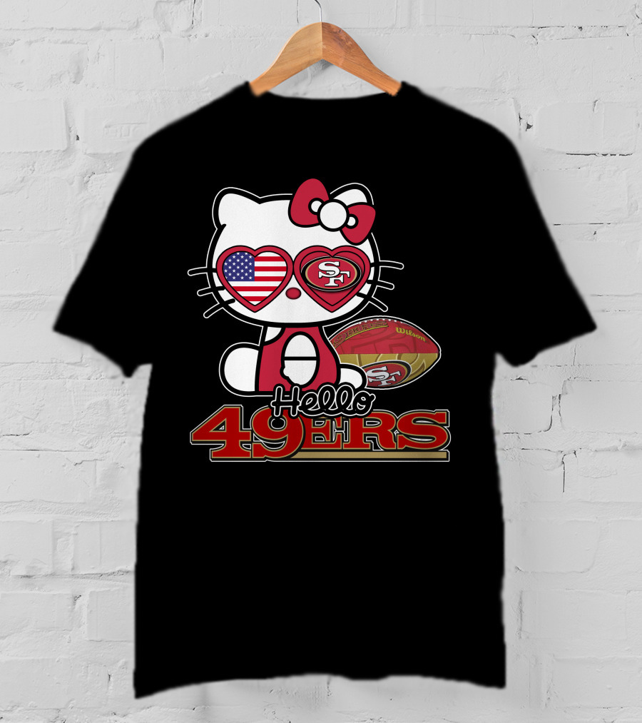 Hello Kitty San Francisco 49ers Football American Flag Hearts T-Shirt