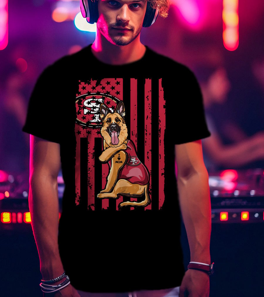 German Shepherd San Francisco 49ers I Love Mom Flag T-Shirt