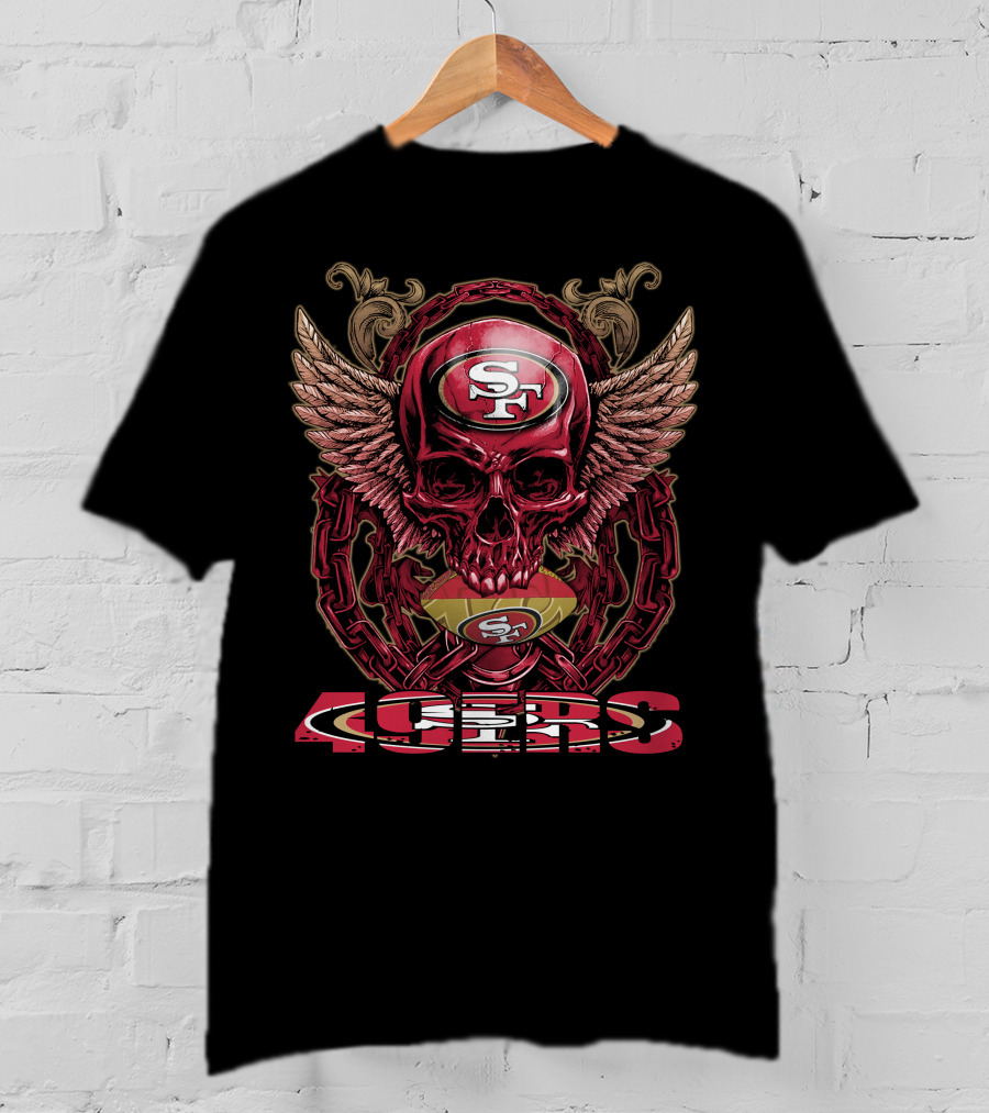 San Francisco 49ers Skull And Wings With Chains And Football T-Shirt