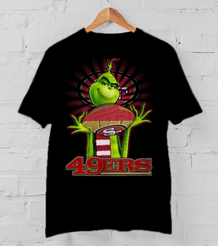 Grinch Holding Football San Francisco 49ers Logo 49ers T-Shirt