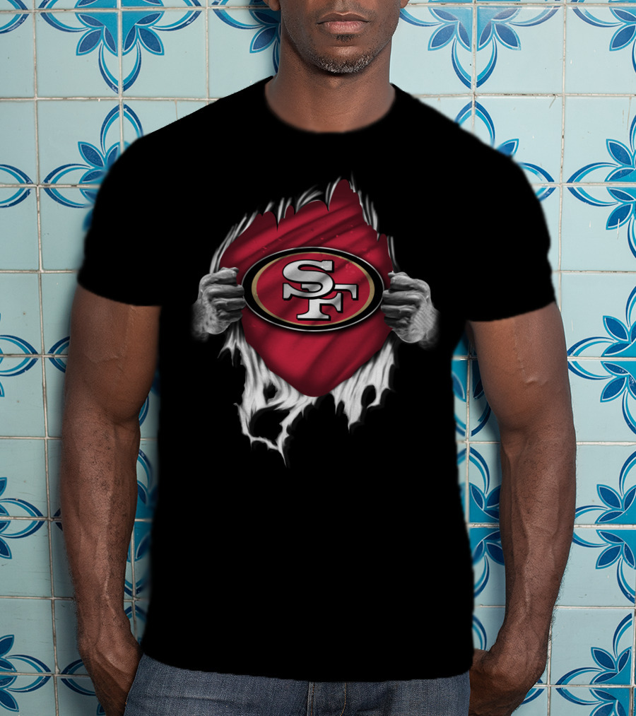 Torn San Francisco 49ers SF Logo With Ripped Hands T-Shirt