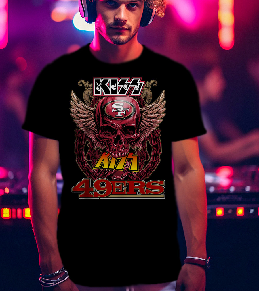 Kiss SF 49ers Skull Wings Chain T-Shirt