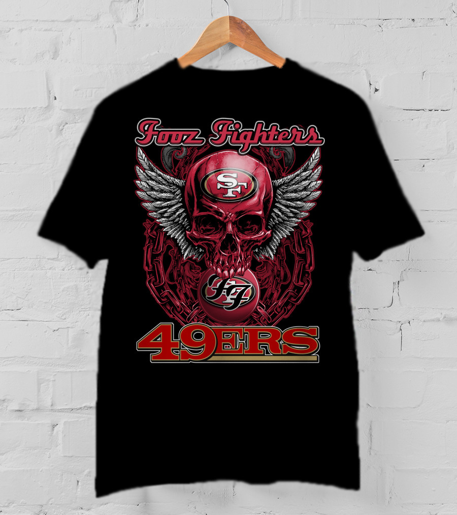 Fooz Fighters SF 49ers Skull Wings Chain T-Shirt