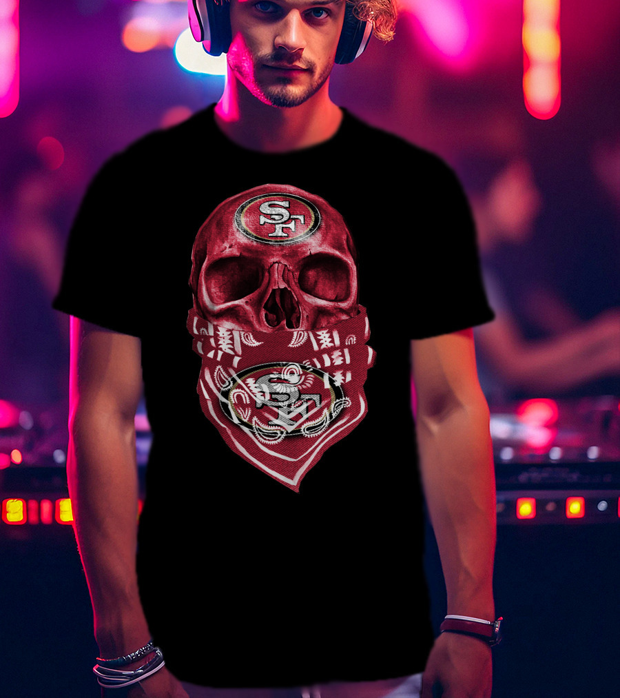 Skull V5 SF 49ers Bandana Emblem T-Shirt