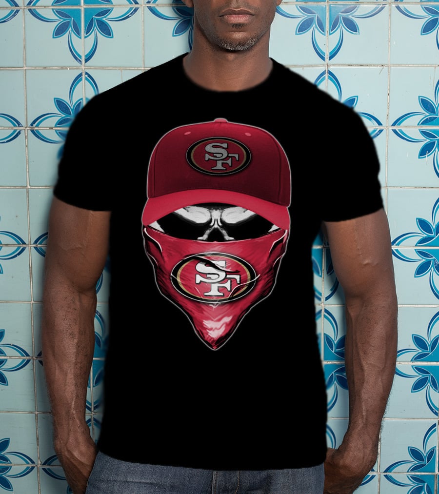 San Francisco 49ers Skull V6 SF Logo Cap And Bandana Kombination T-Shirt
