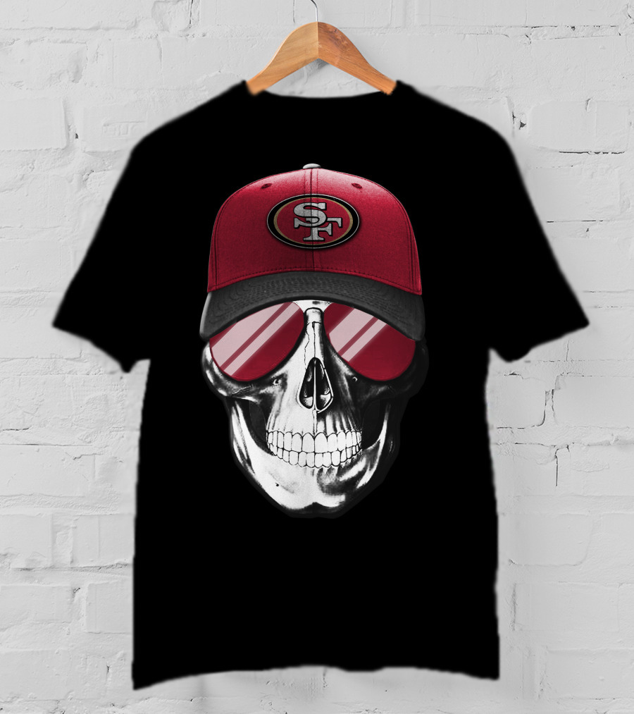 Skull V7 San Francisco 49ers SF Logo Hat And Sunglasses T-Shirt
