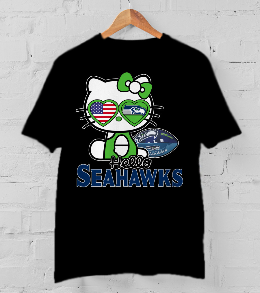Hello Kitty Seahawks Football Fan USA Heart Glasses T-Shirt