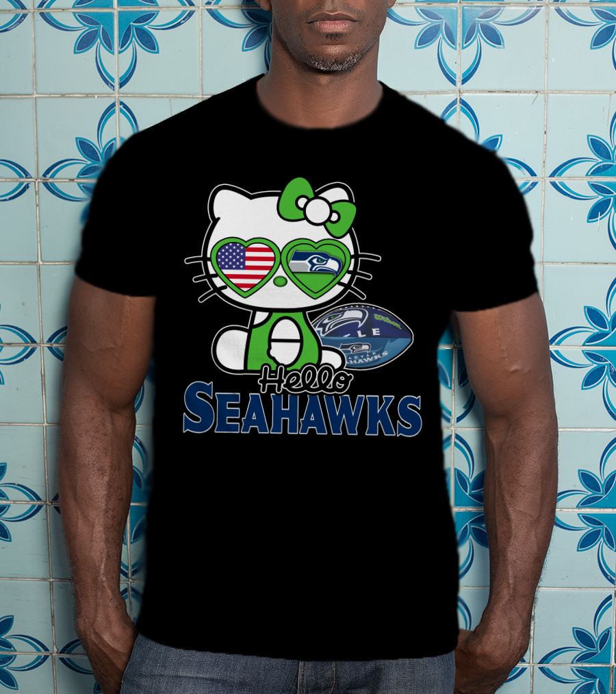 Hello Kitty Seahawks Football Fan USA Heart Glasses T-Shirt