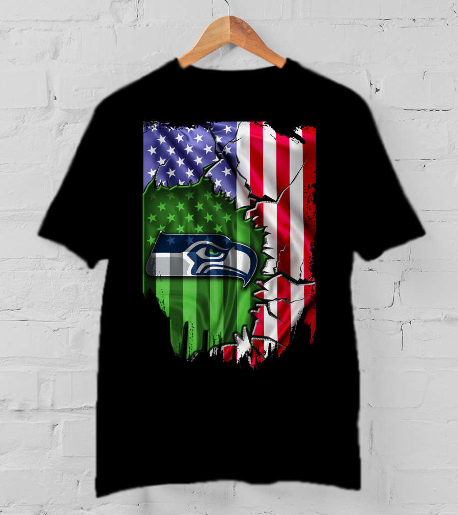 Seattle Seahawks American Flag Torn T-Shirt