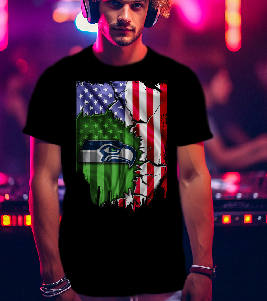 Seattle Seahawks American Flag Torn T-Shirt