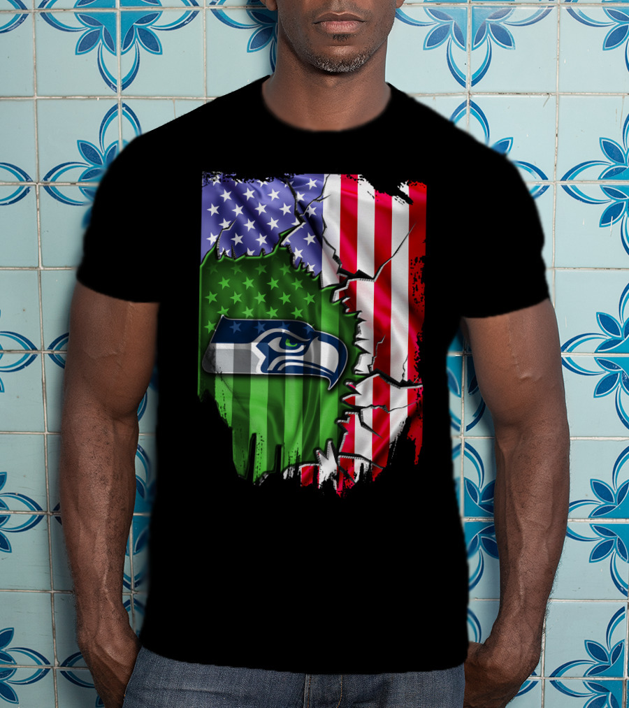 Seattle Seahawks American Flag Torn T-Shirt