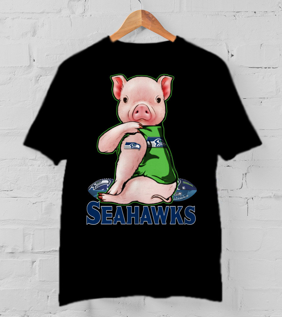 Pig Wearing Seattle Seahawks Jersey With Team T-Shirt