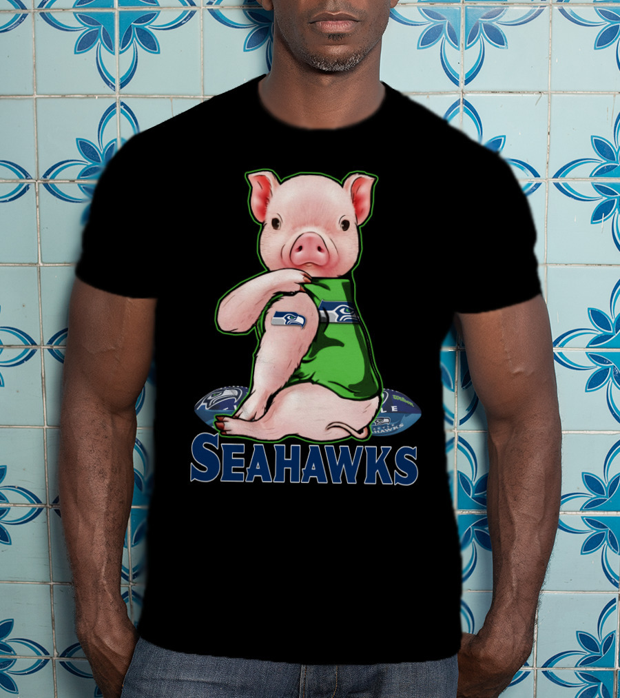 Pig Wearing Seattle Seahawks Jersey With Team T-Shirt