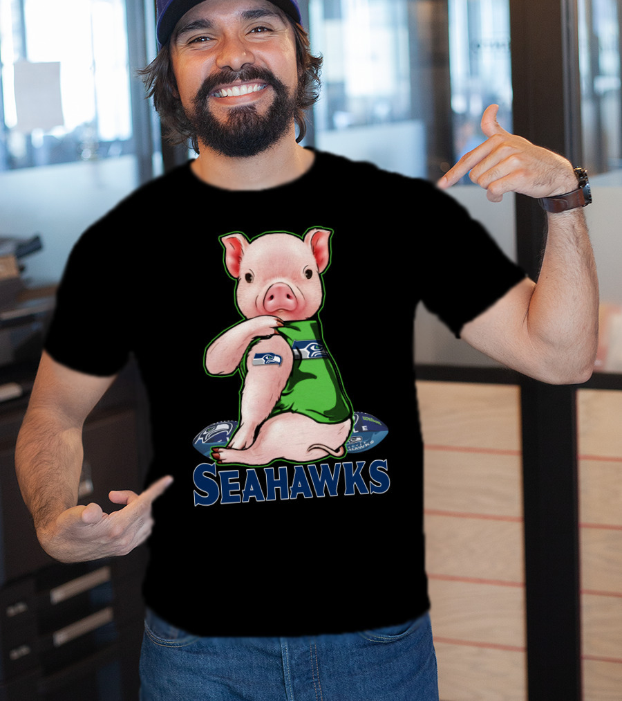 Pig Wearing Seattle Seahawks Jersey With Team T-Shirt