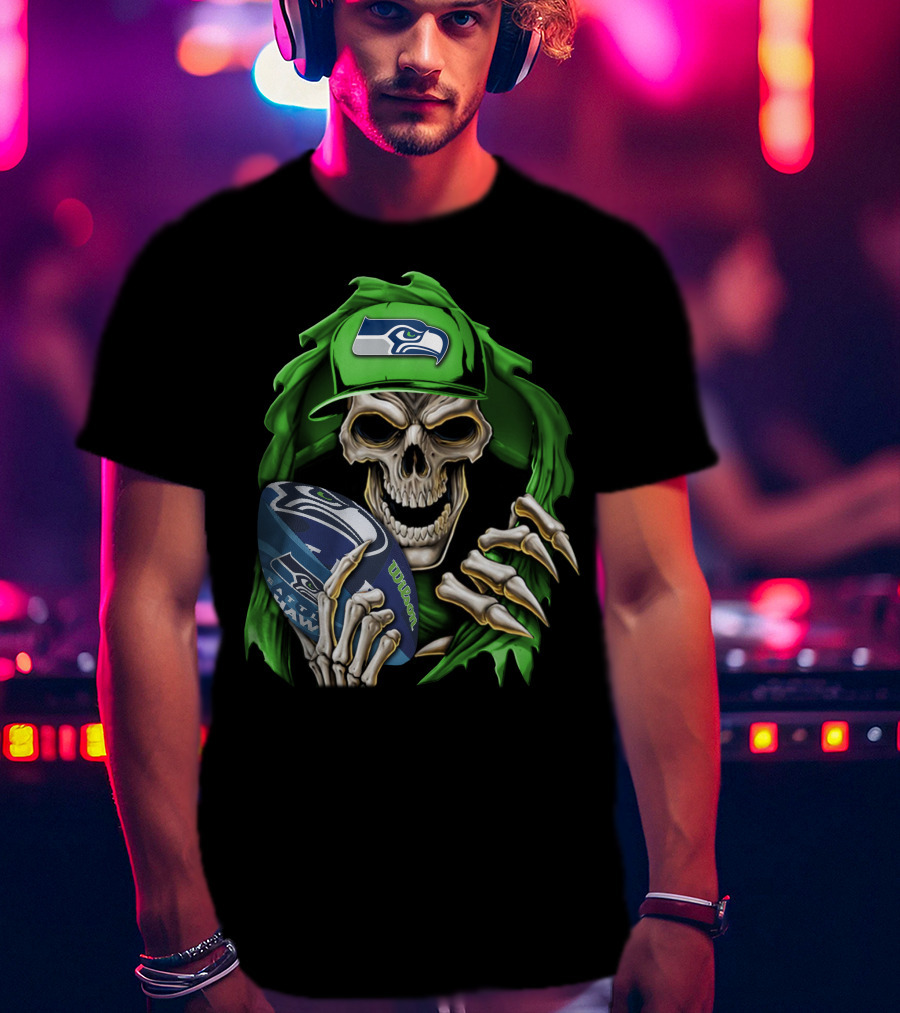 Skullbong Seattle Seahawks Football Skeleton T-Shirt