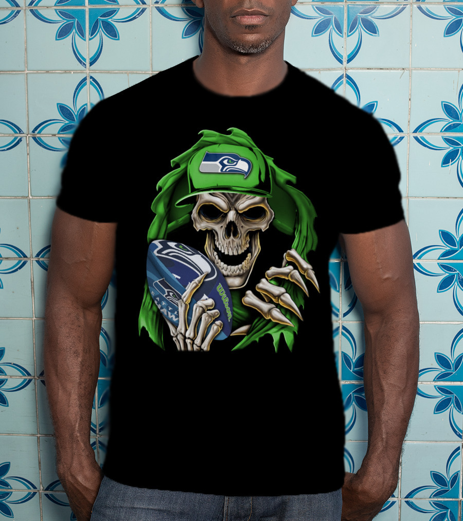 Skullbong Seattle Seahawks Football Skeleton T-Shirt